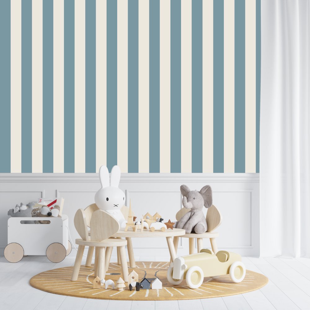 Papier Peint Bébé Classique <br/> Rayure Bleu
