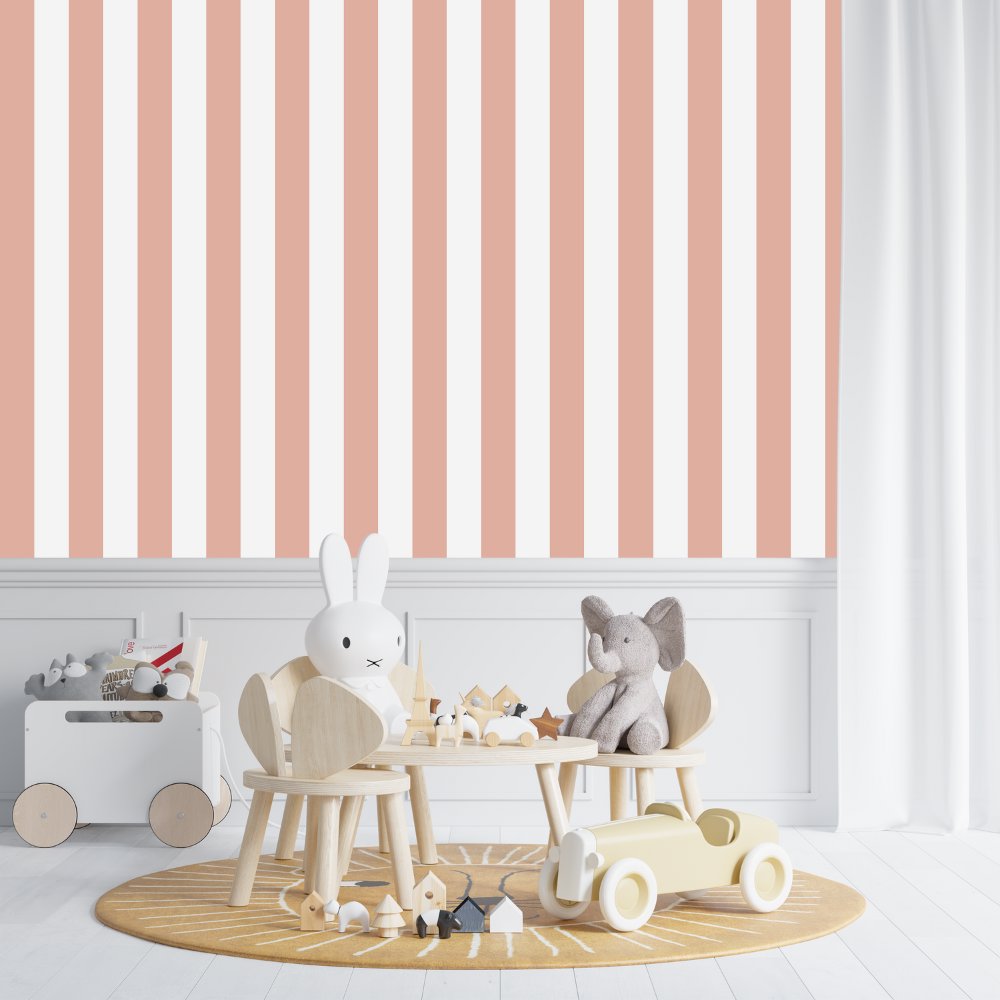 Papier Peint Bébé Classique <br/> Rayure Rose et Blanc