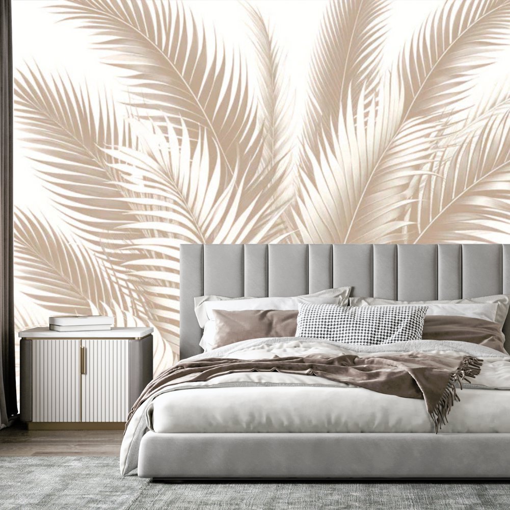 Papier Peint Feuille Beige Majestueux