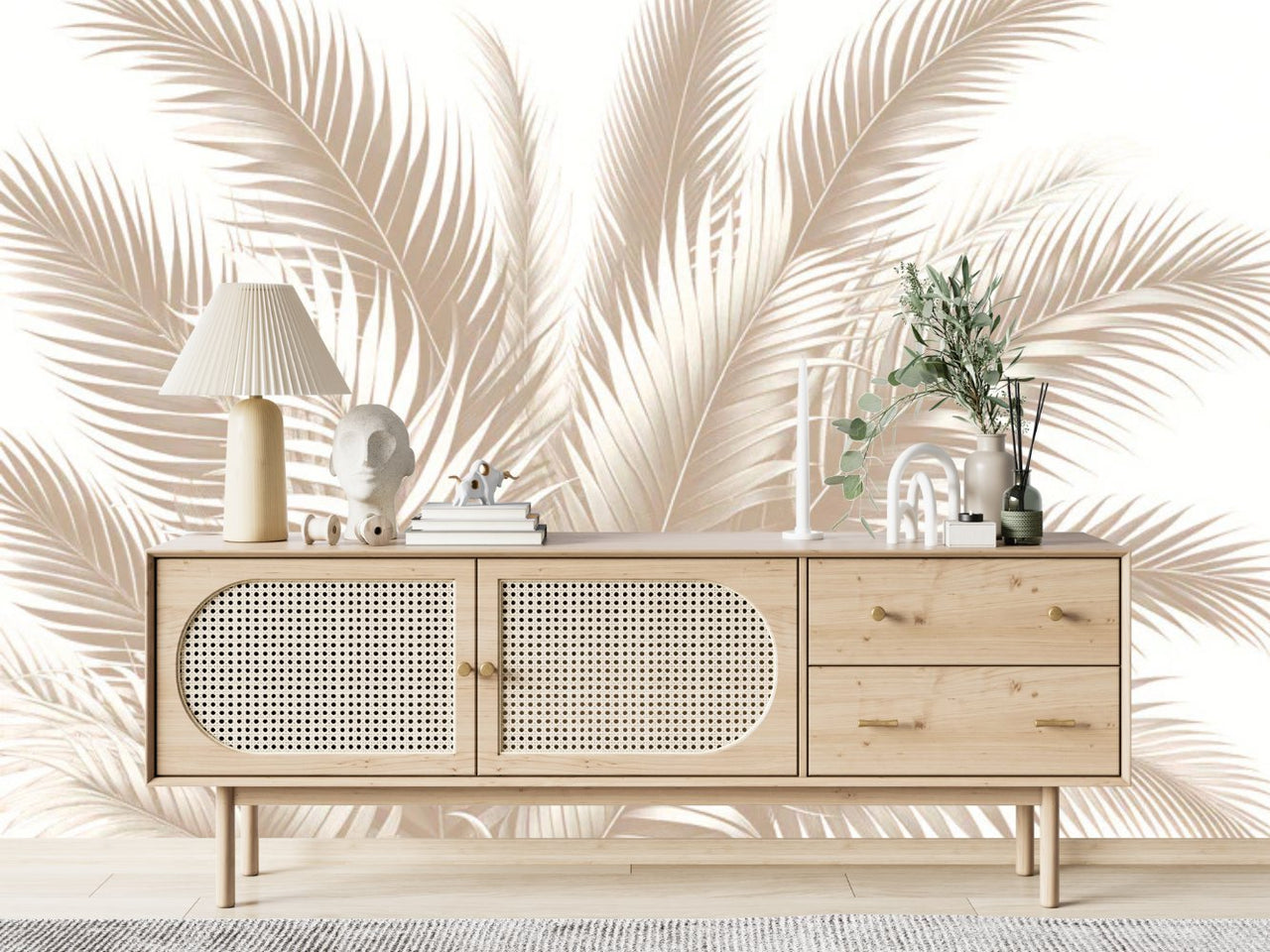 Papier Peint Feuille Beige Majestueux