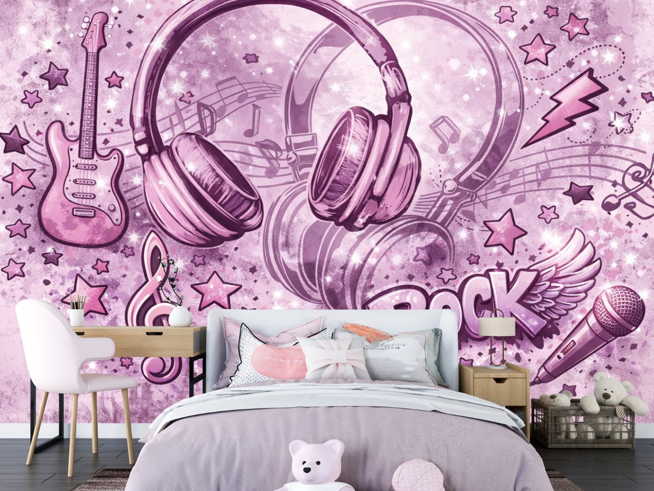 Papier Peint Musique <br/> Casque Rock Fille