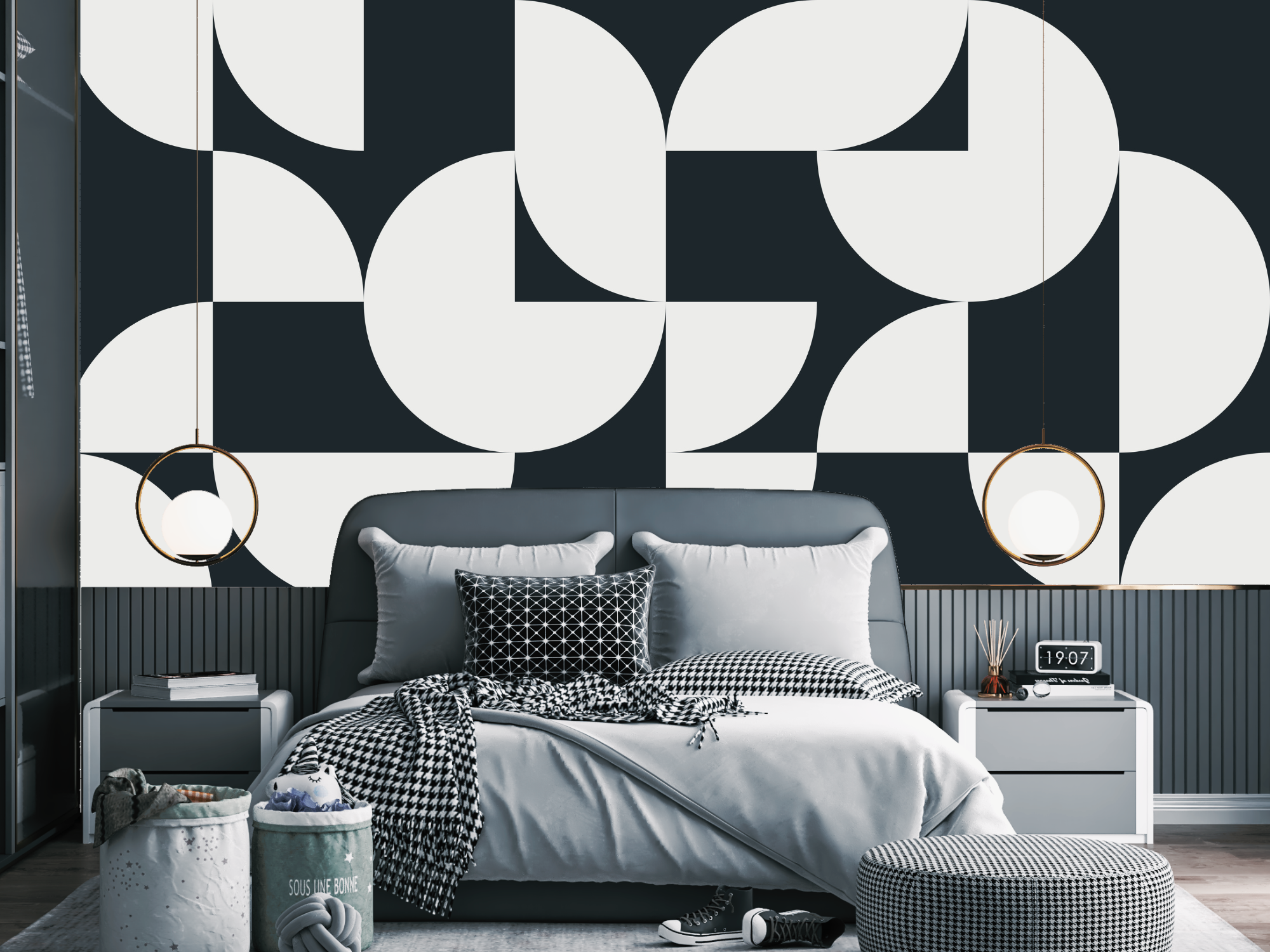 Géométrique Papier Peint Noir et Blanc Design | Le Petit Intissé