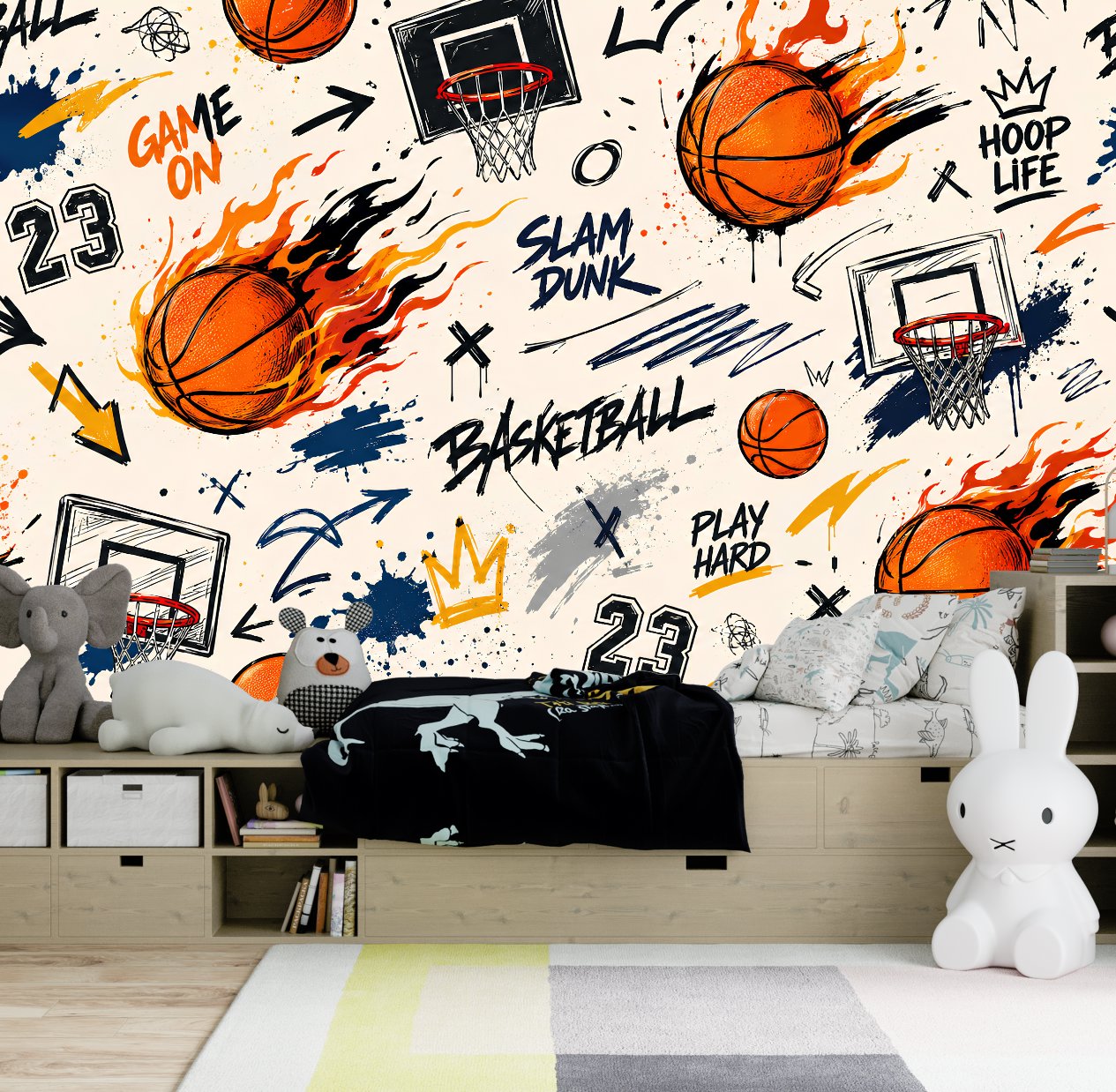 Papier Peint Ballon Basket déco | Le Petit Intissé