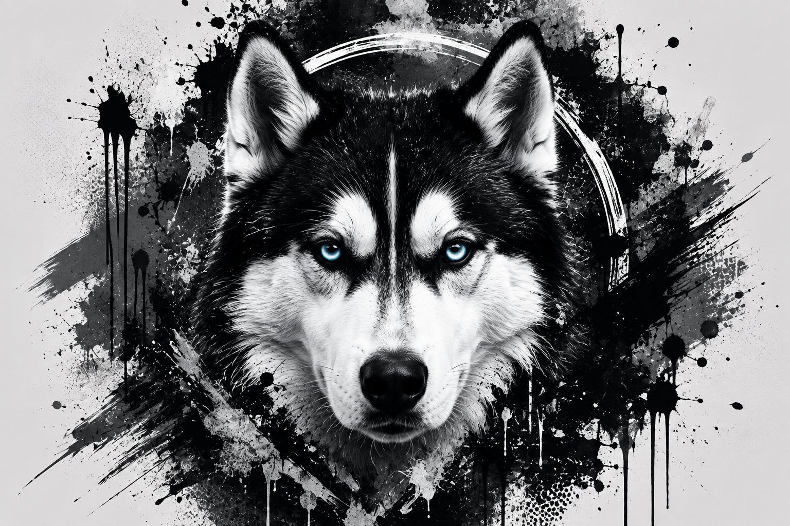 Papier Peint Husky Noir et Blanc | Le Petit Intissé
