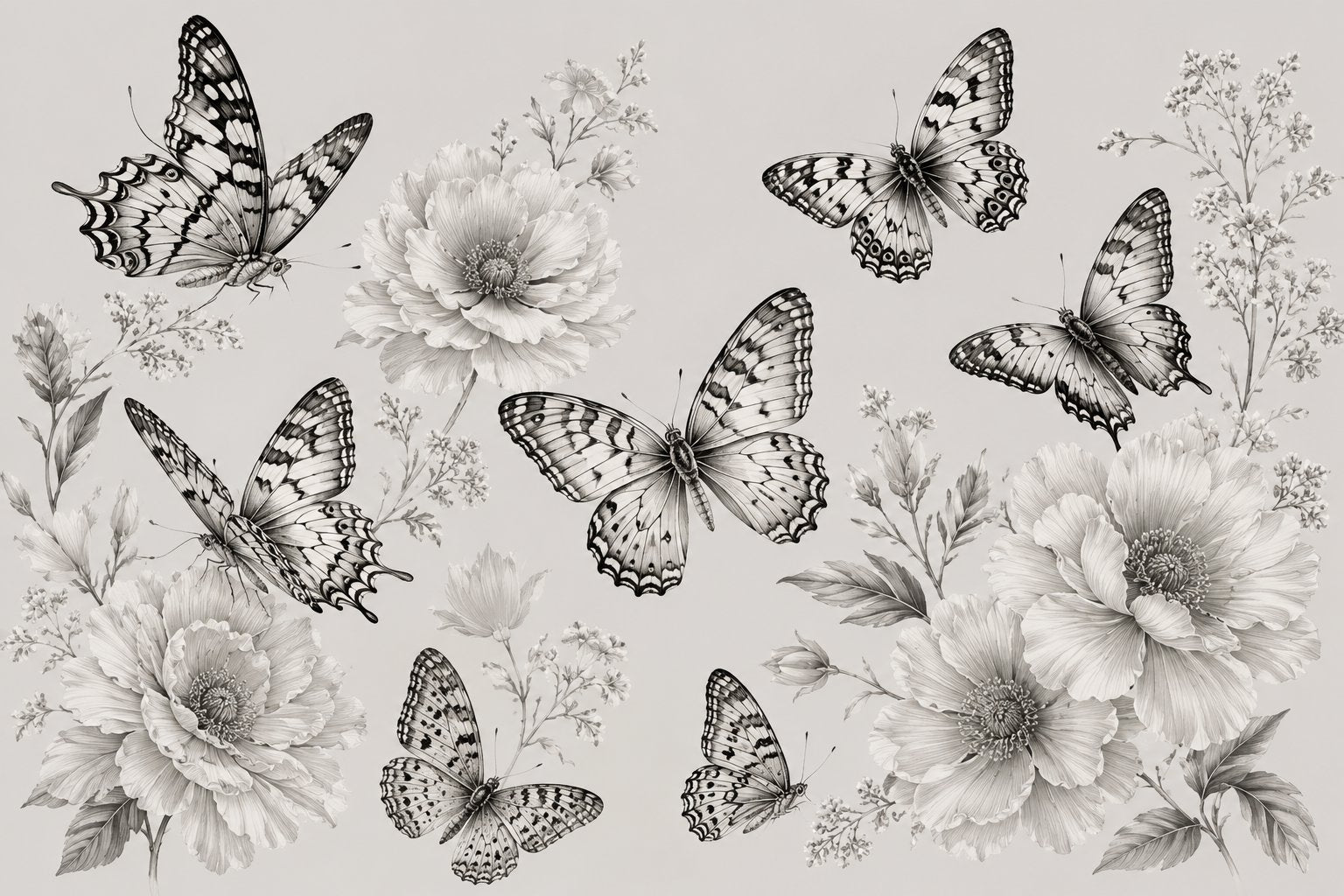 Papier Peint Papillon Noir et Blanc | Le Petit Intissé