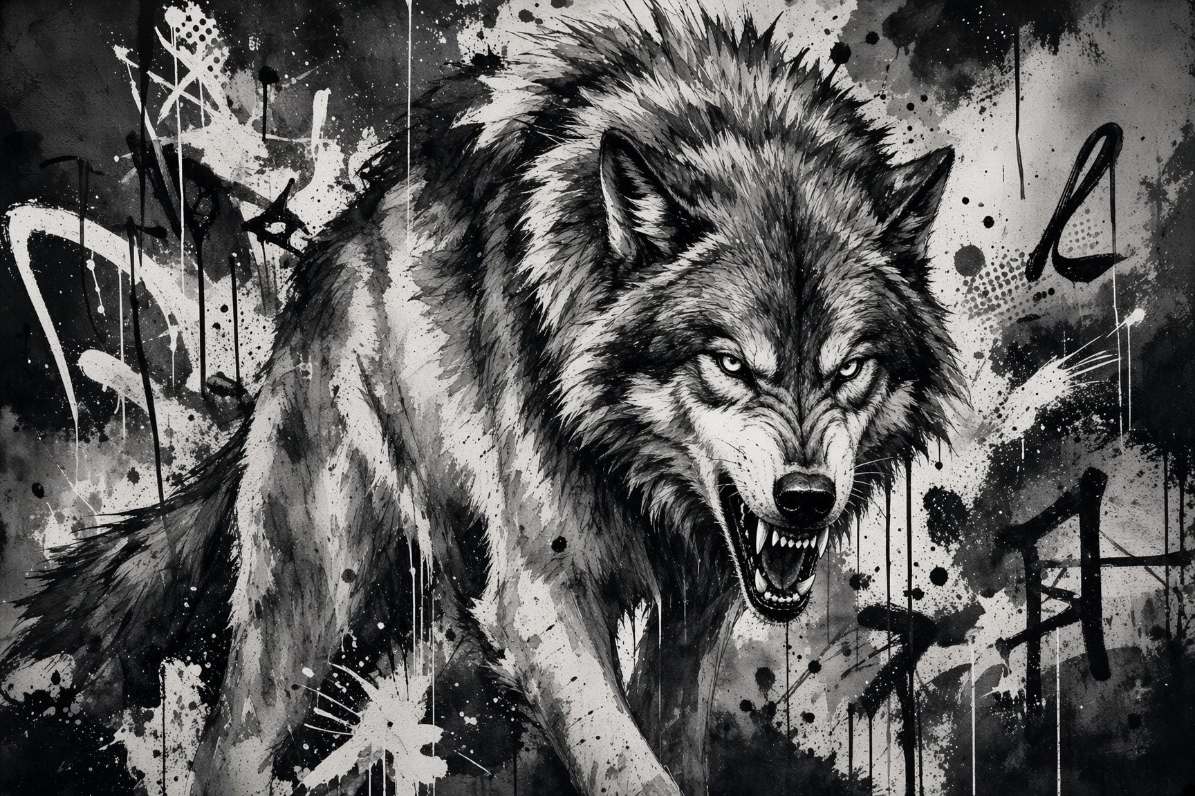 Papier Peint Photo Loup Noir et Blanc | Le Petit Intissé