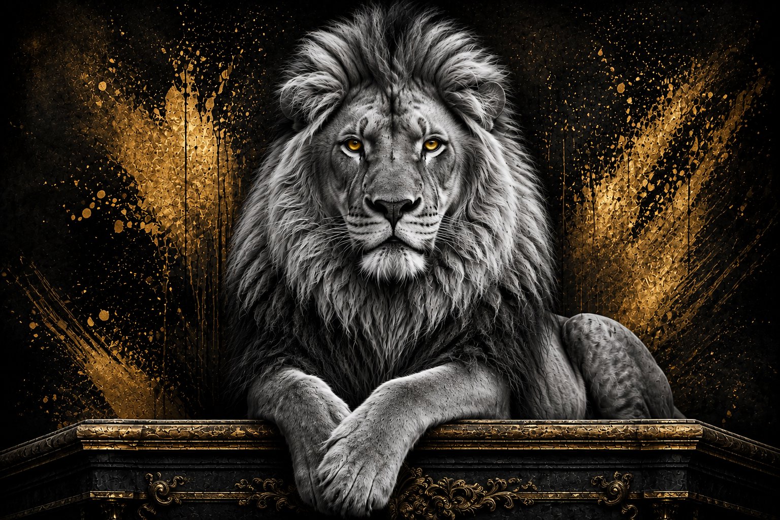 Papier Peint Roi Lion Noir et Blanc | Le Petit Intissé