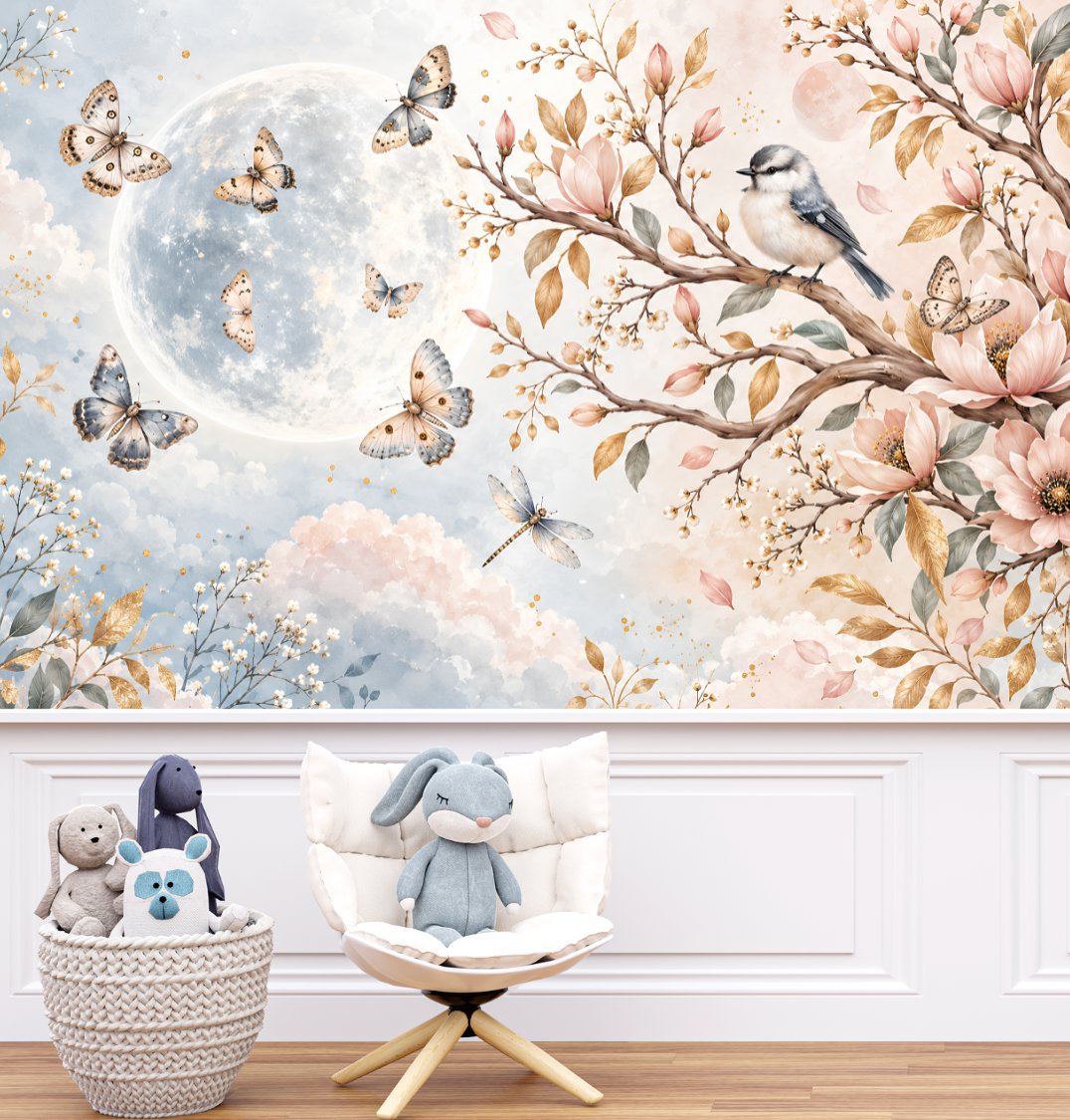 Papier Peint avec Oiseaux et Fleurs | Le Petit Intissé