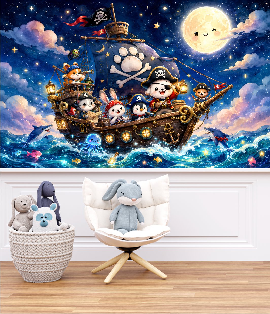 Papier peint pirate bleu pour enfant - Pattern & Co.