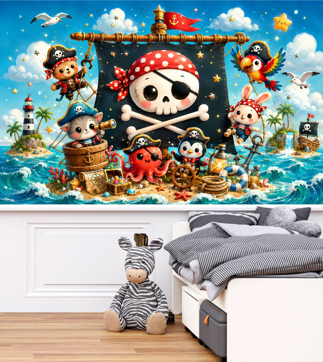 Papier peint pirate bleu pour enfant - Petits Pirates!