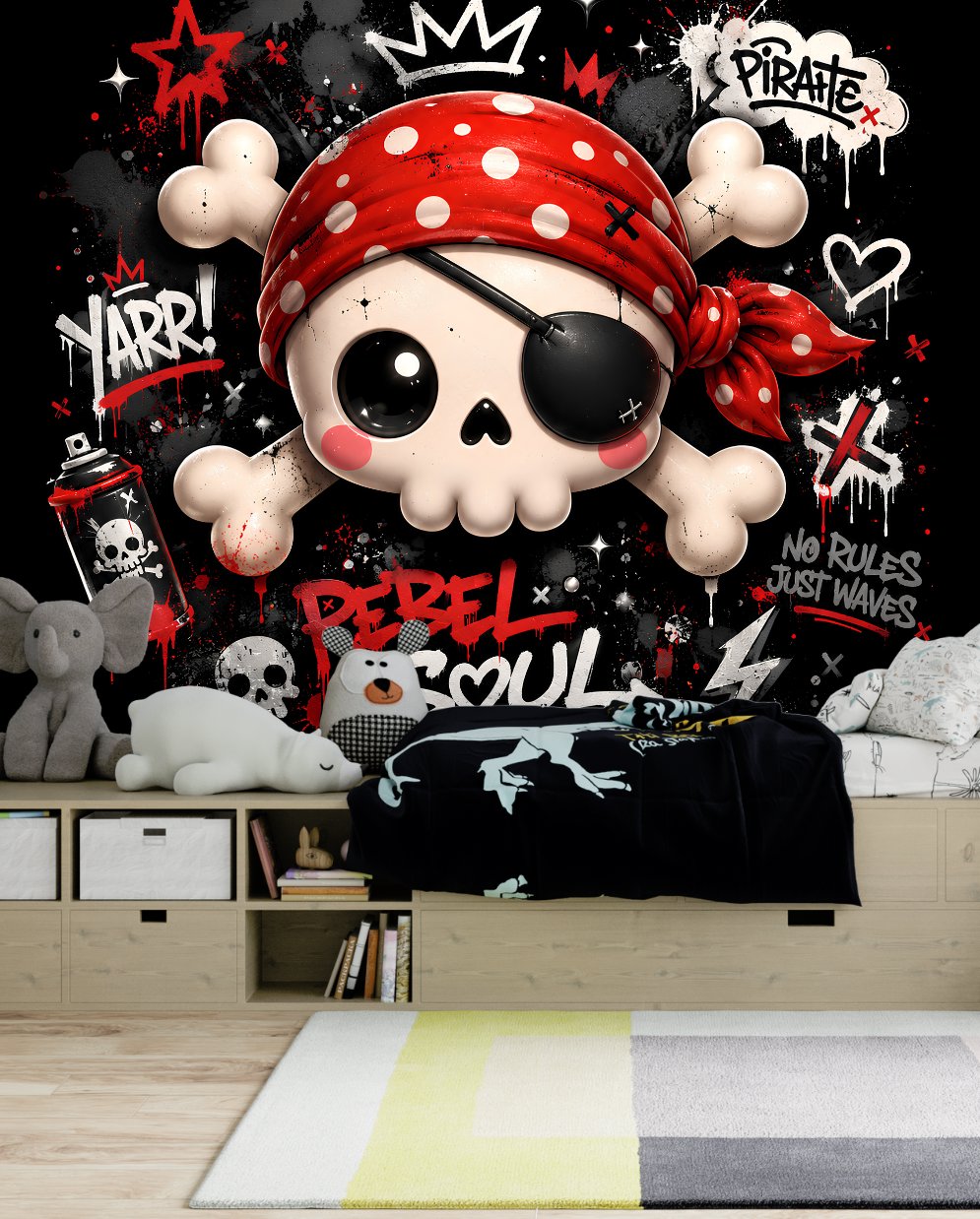Papier peint pirate noir pour adolescent - Bandeau Rouge