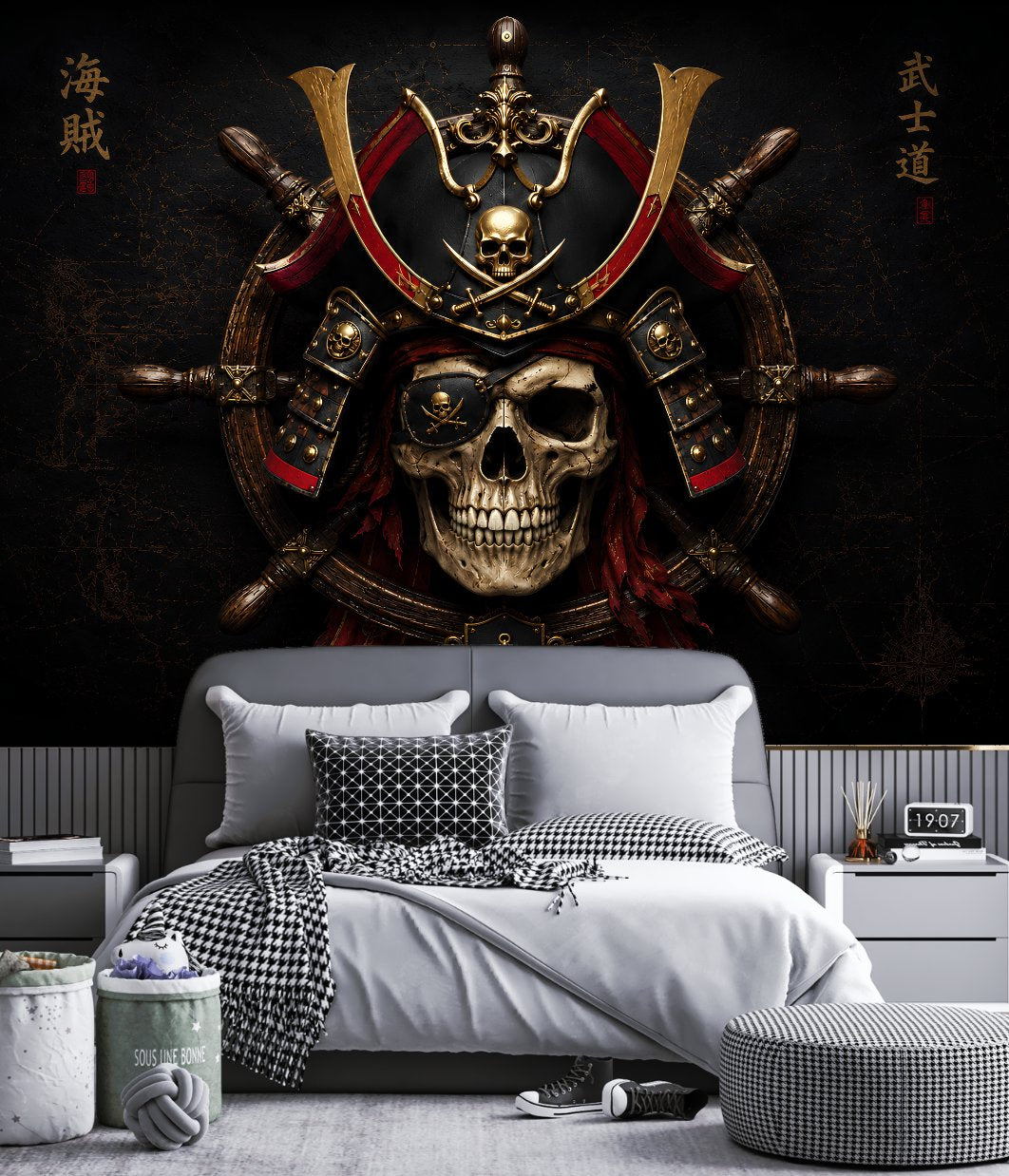 Papier peint pirate noir pour adolescent - Gouvernail