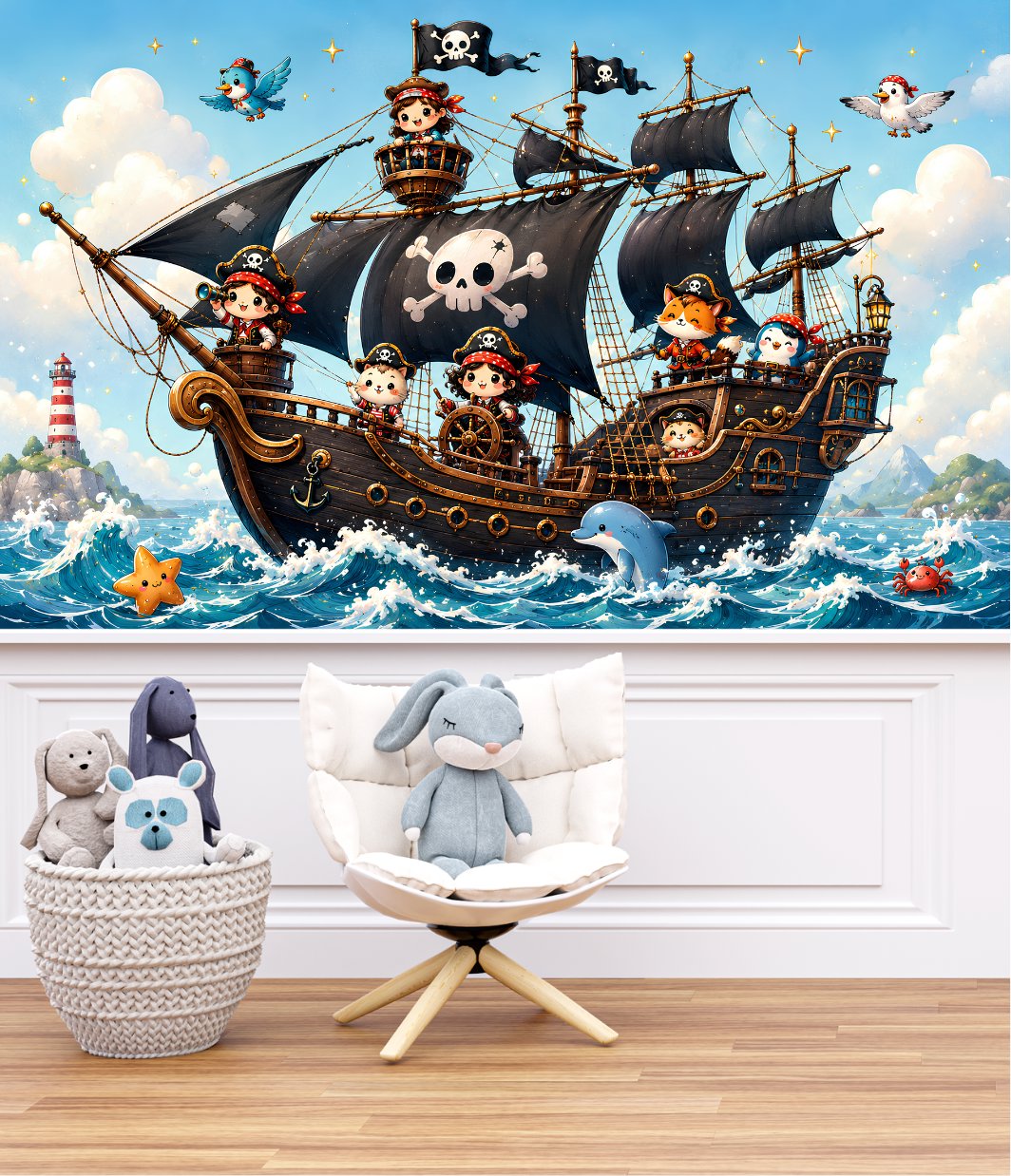 Papier peint pirate noir pour enfant - Bateau Noir