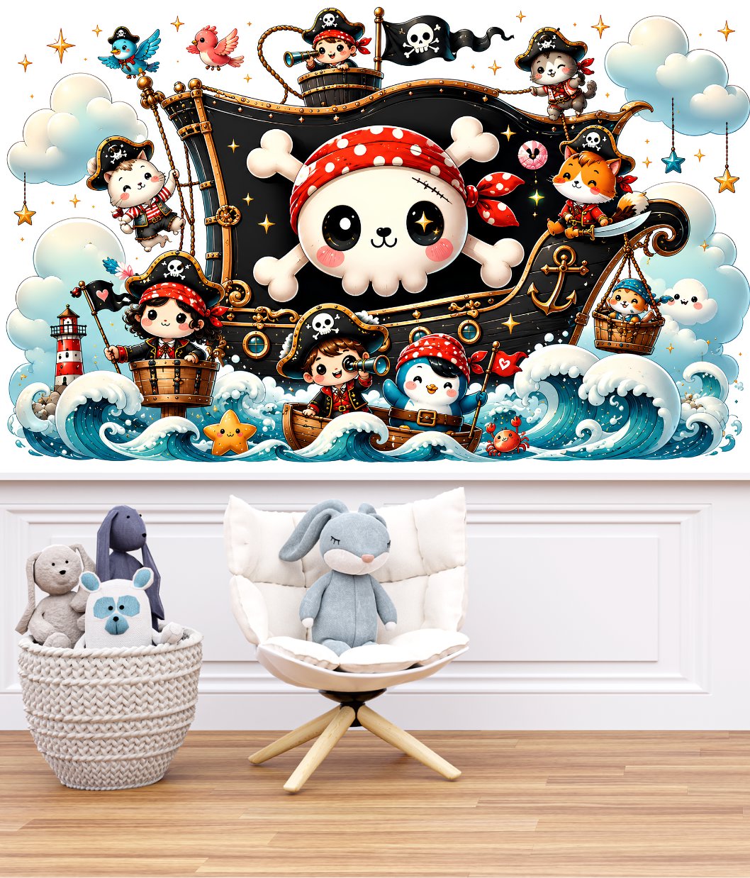 Papier peint pirate rouge pour enfant - Jolis Motifs