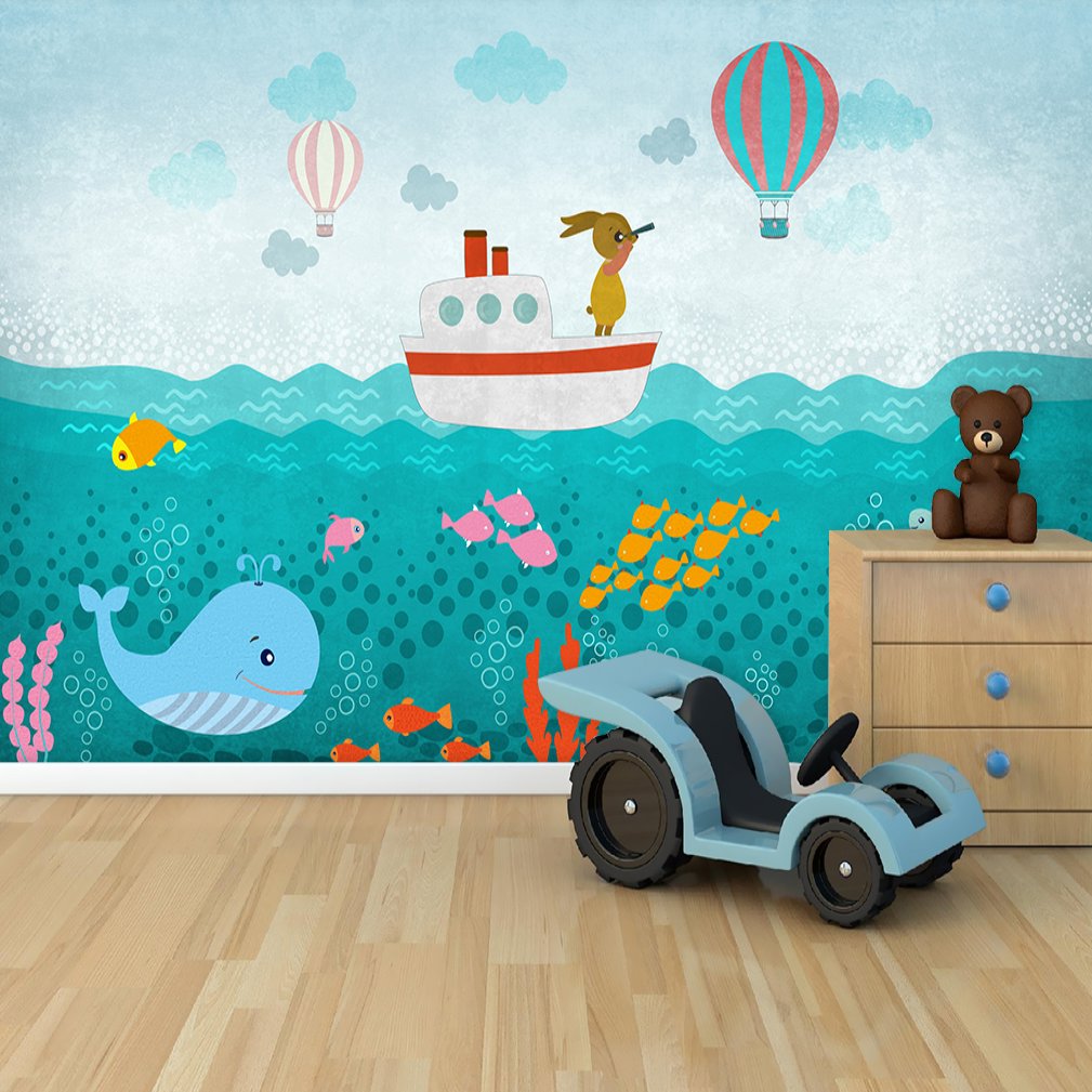 Papier Peint Marin <br/> Lapin et Baleine