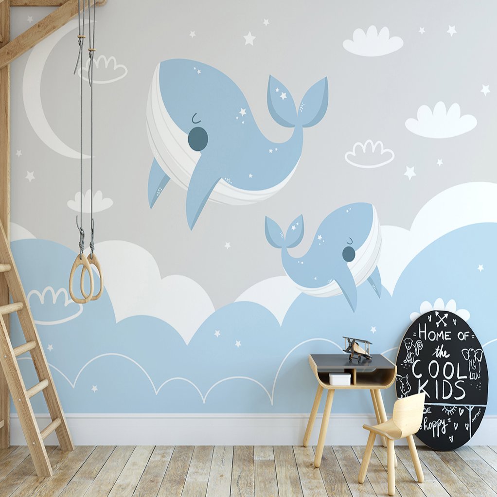 Papier Peint Marin <br/> Nuage avec Thème Baleine