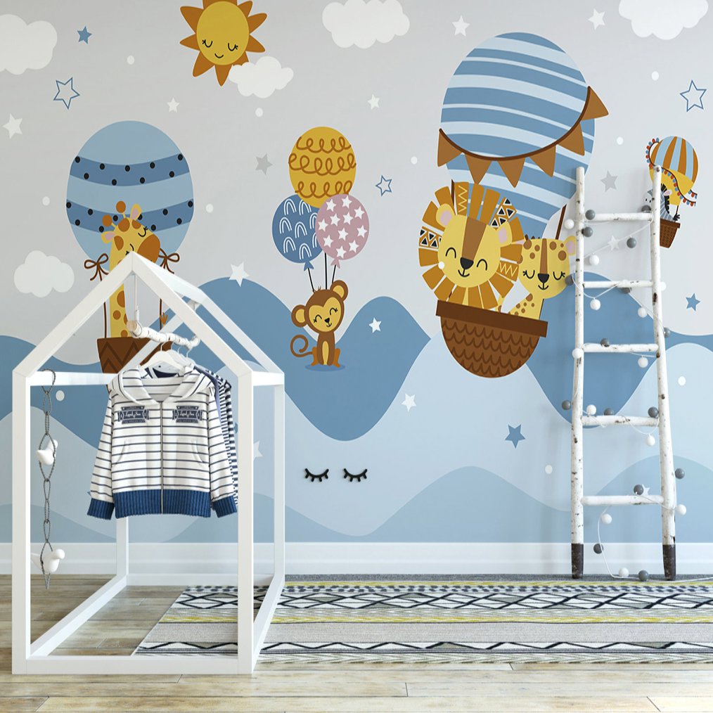 Papier Peint Animaux <br/> Bleu Voyage Lion