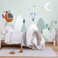 Thumbnail for Papier Peint Garçon Classique <br/> Montagnes Vert menthe