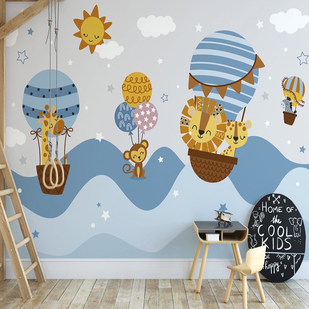 Papier Peint Animaux <br/> Bleu Voyage Lion