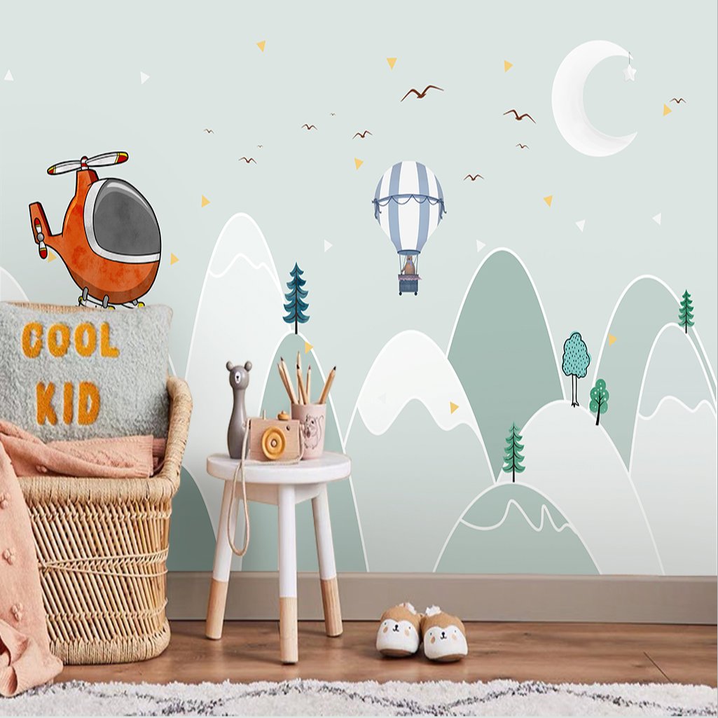 Papier Peint Garçon Classique <br/> Montagnes Vert menthe