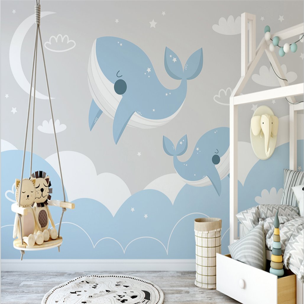 Papier Peint Marin <br/> Nuage avec Thème Baleine