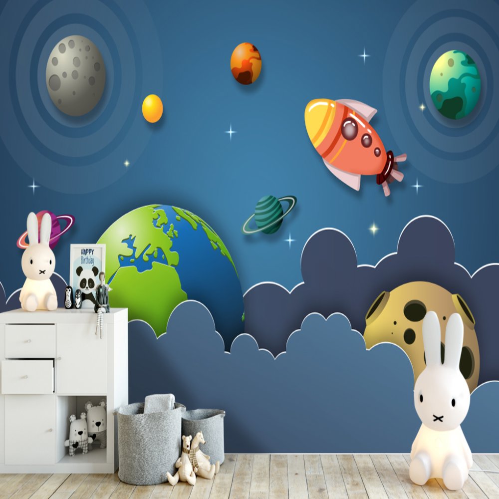 Papier Peint Espace <br/> Bleu et Vert Spatial