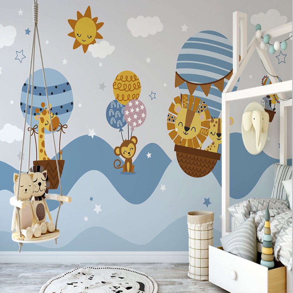 Papier Peint Animaux <br/> Bleu Voyage Lion