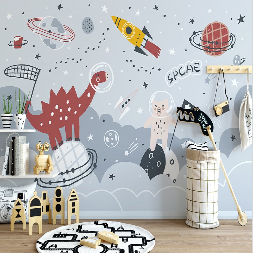 Papier Peint Espace <br/> Dino Rouge dans l'espace