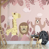 Thumbnail for Papier Peint Animaux <br/> Fond Rose Lion & Co.