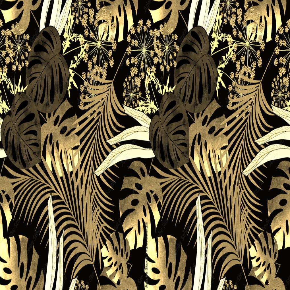 Papier Peint Tropical <br/> Feuillage Or et Dorure