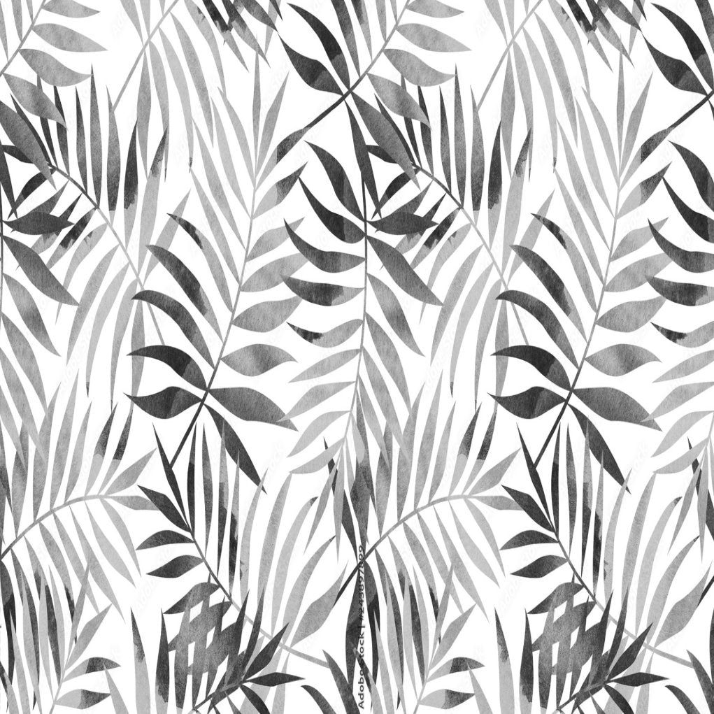 Papier Peint Tropical <br/> Feuille Noir et Blanc
