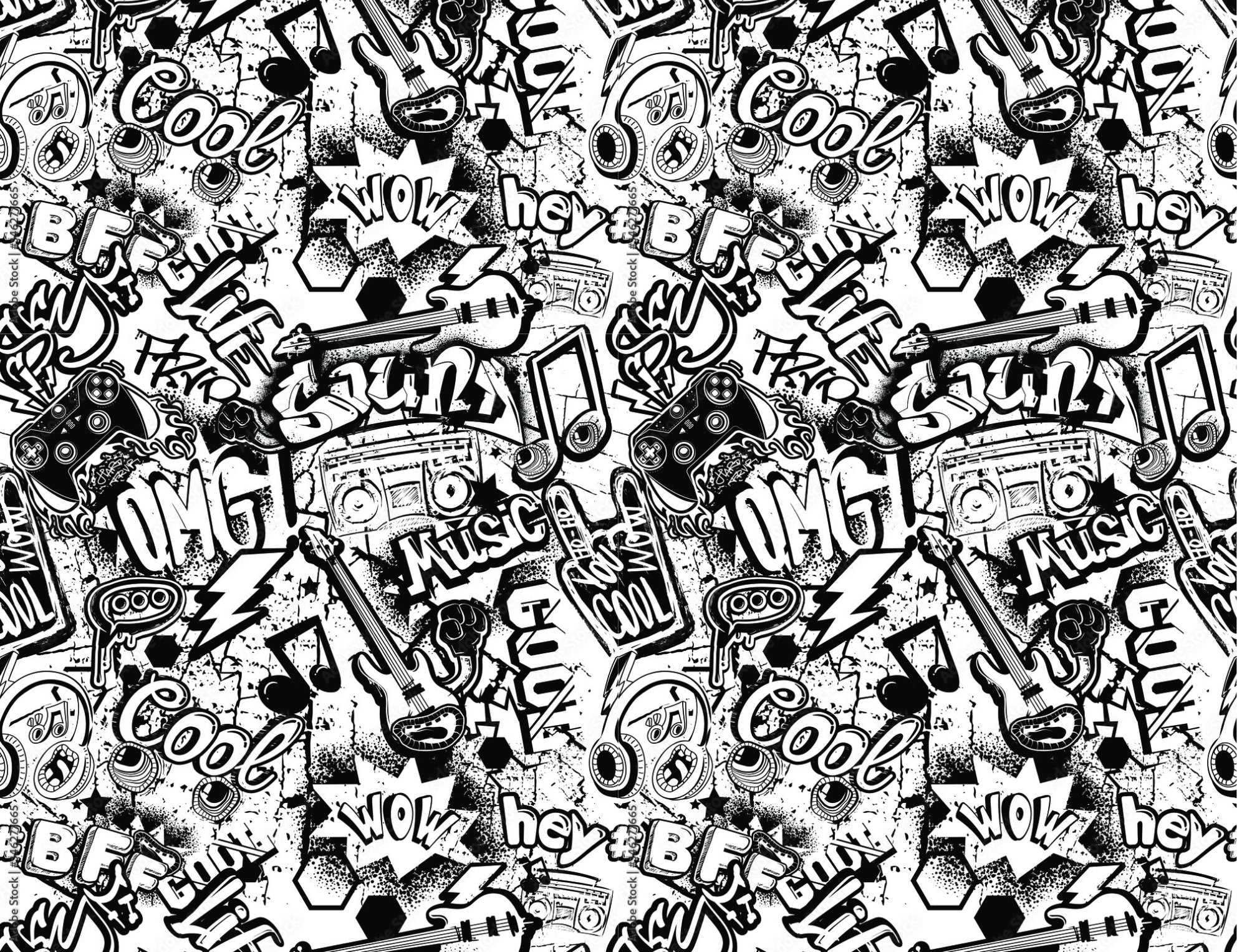 Papier Peint Musique <br/> Noir et Blanc OMG