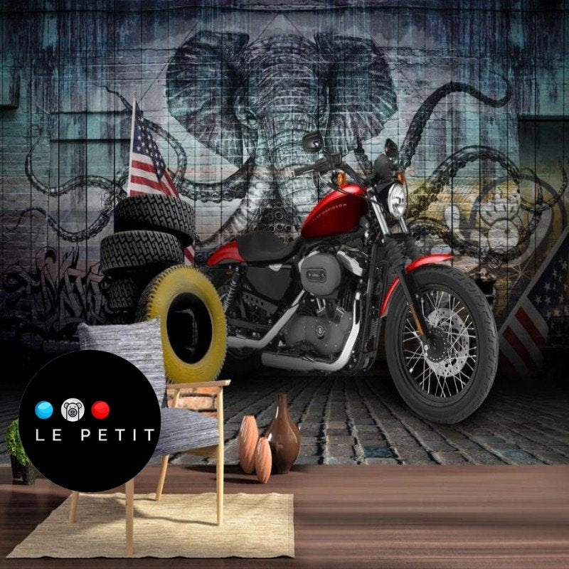 Papier Peint Moto <br/> Moto et Eléphant