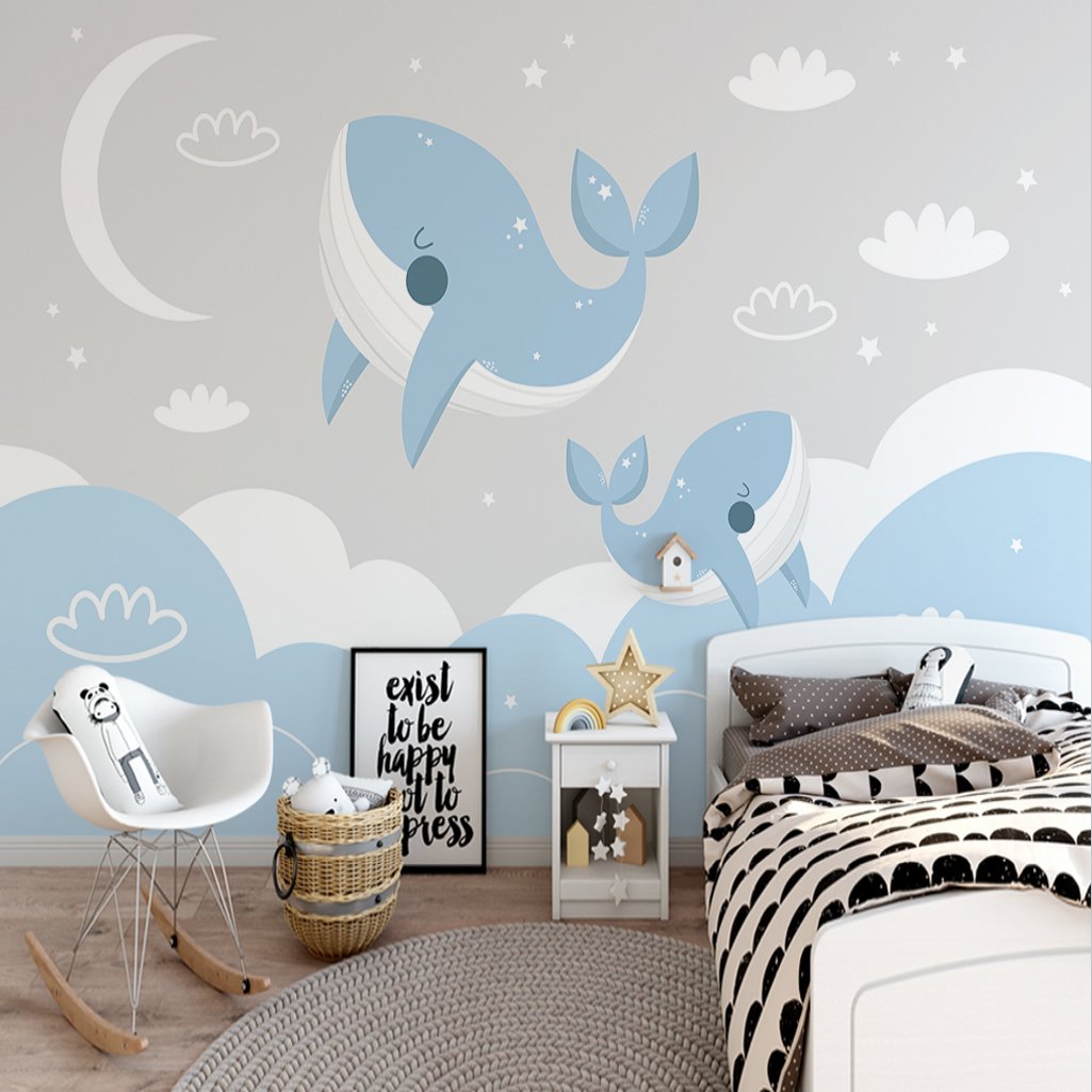 Papier Peint Marin <br/> Nuage avec Thème Baleine