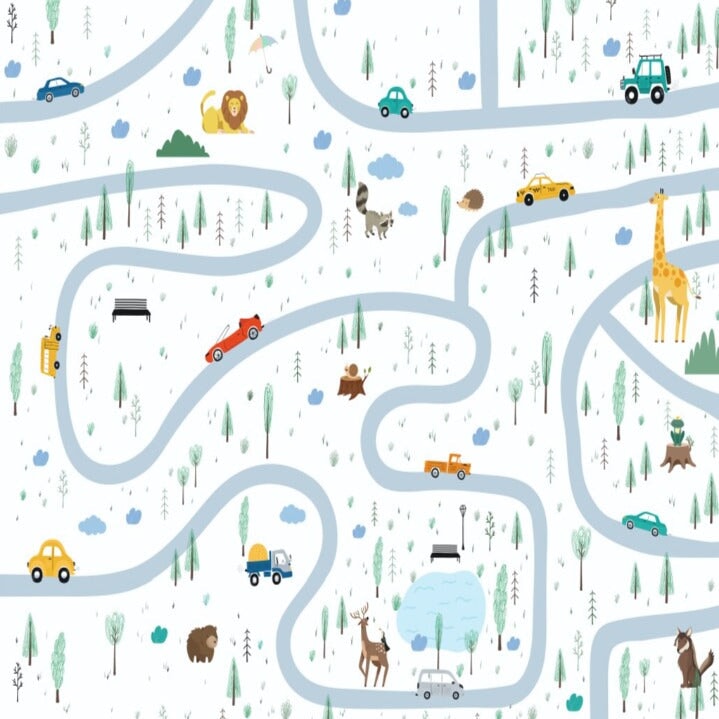 Papier Peint Garçon Classique <br/> Voiture Circuit Motif Animaux