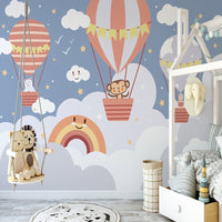 Thumbnail for Papier Peint Bébé Classique <br/> Copains Animaux dans Montgolfière