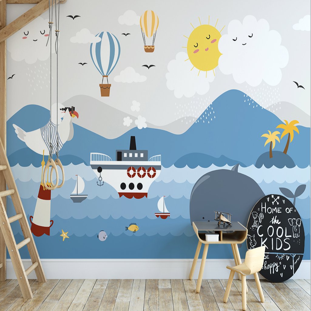 Papier Peint Marin <br/> Mouette et Baleine