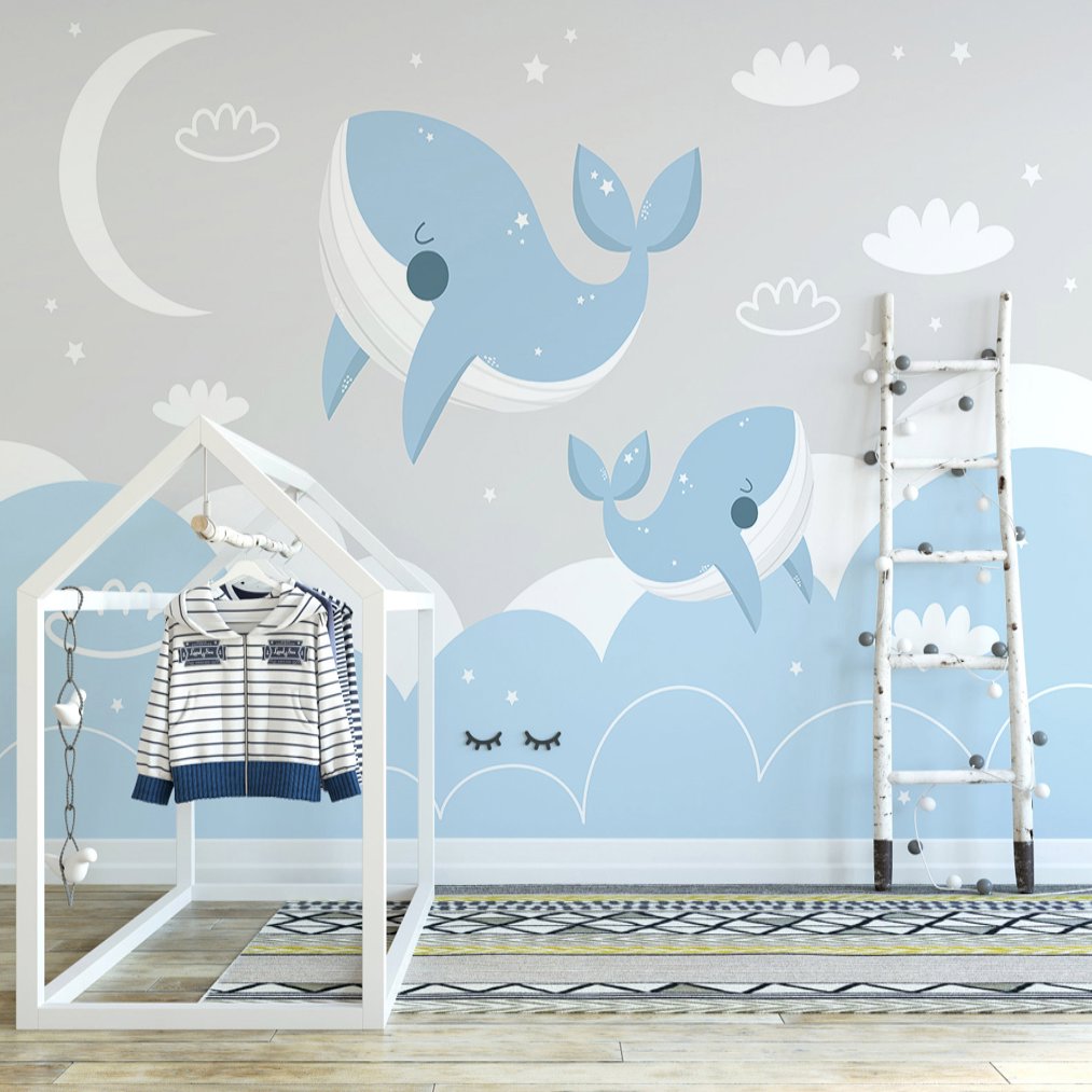 Papier Peint Marin <br/> Nuage avec Thème Baleine
