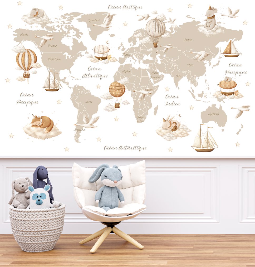 Tapisserie Carte du Monde en Français | Le Petit Intissé