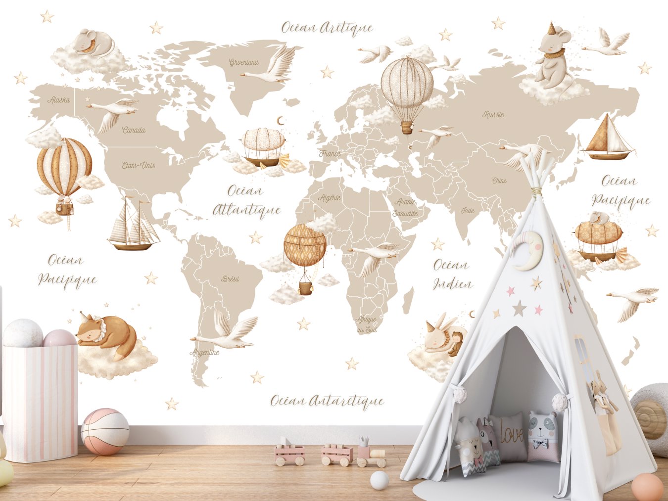 Tapisserie Carte du Monde en Français | Le Petit Intissé