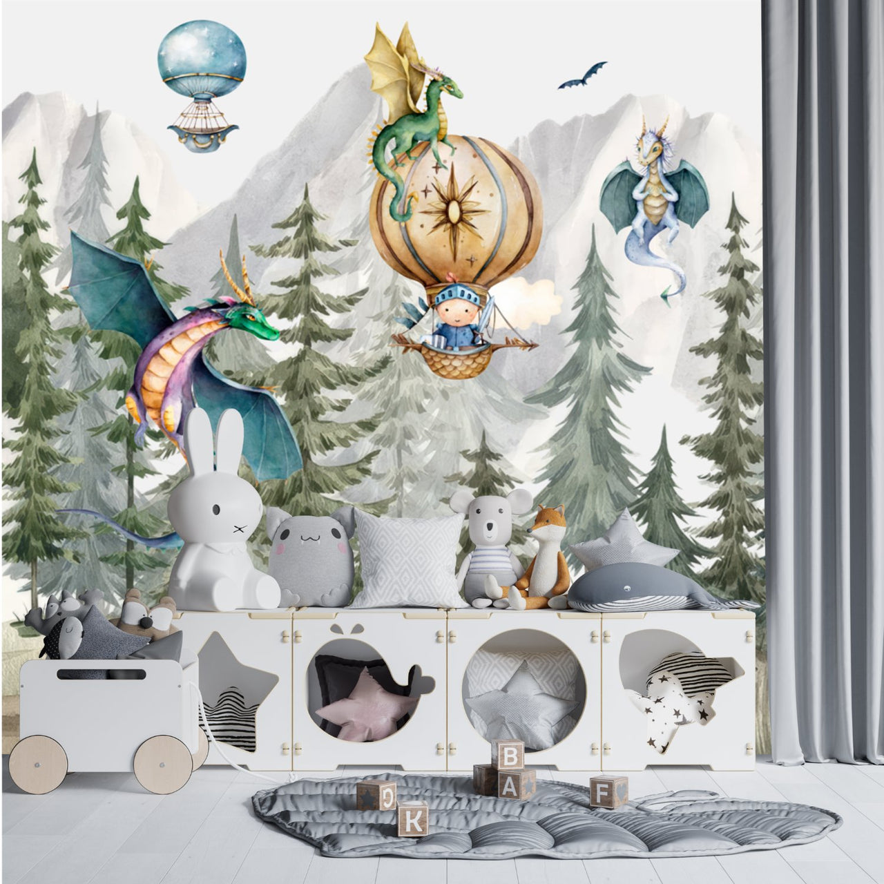 Papier Peint Garçon Classique  <br/> Forêt, Dragon et Chevalier