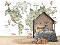 Thumbnail for Papier Peint Carte du Monde <br/> Aquarelle Aventure Avion