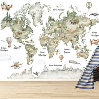 Thumbnail for Papier Peint Carte du Monde <br/> Aquarelle Aventure Avion