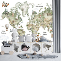 Thumbnail for Papier Peint Carte du Monde <br/> Aquarelle Aventure Avion