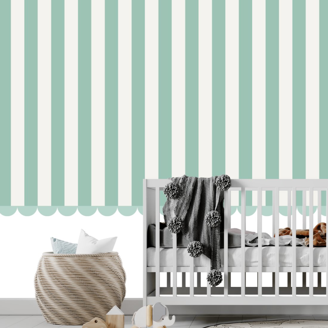 Papier Peint Rayure <br/> Vert Doux et Blanc