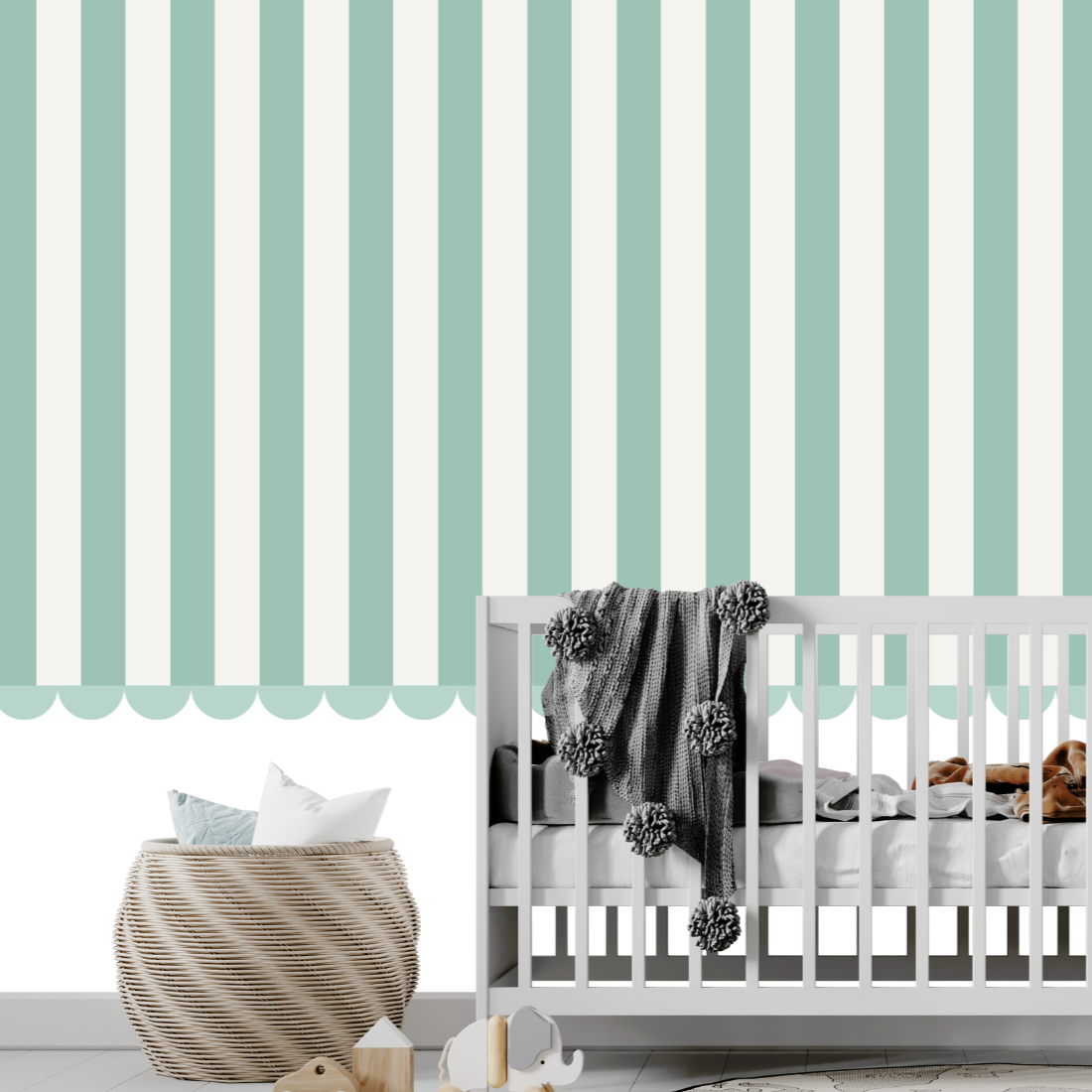 Papier Peint Rayure Vert et Blanc | Le Petit Intissé