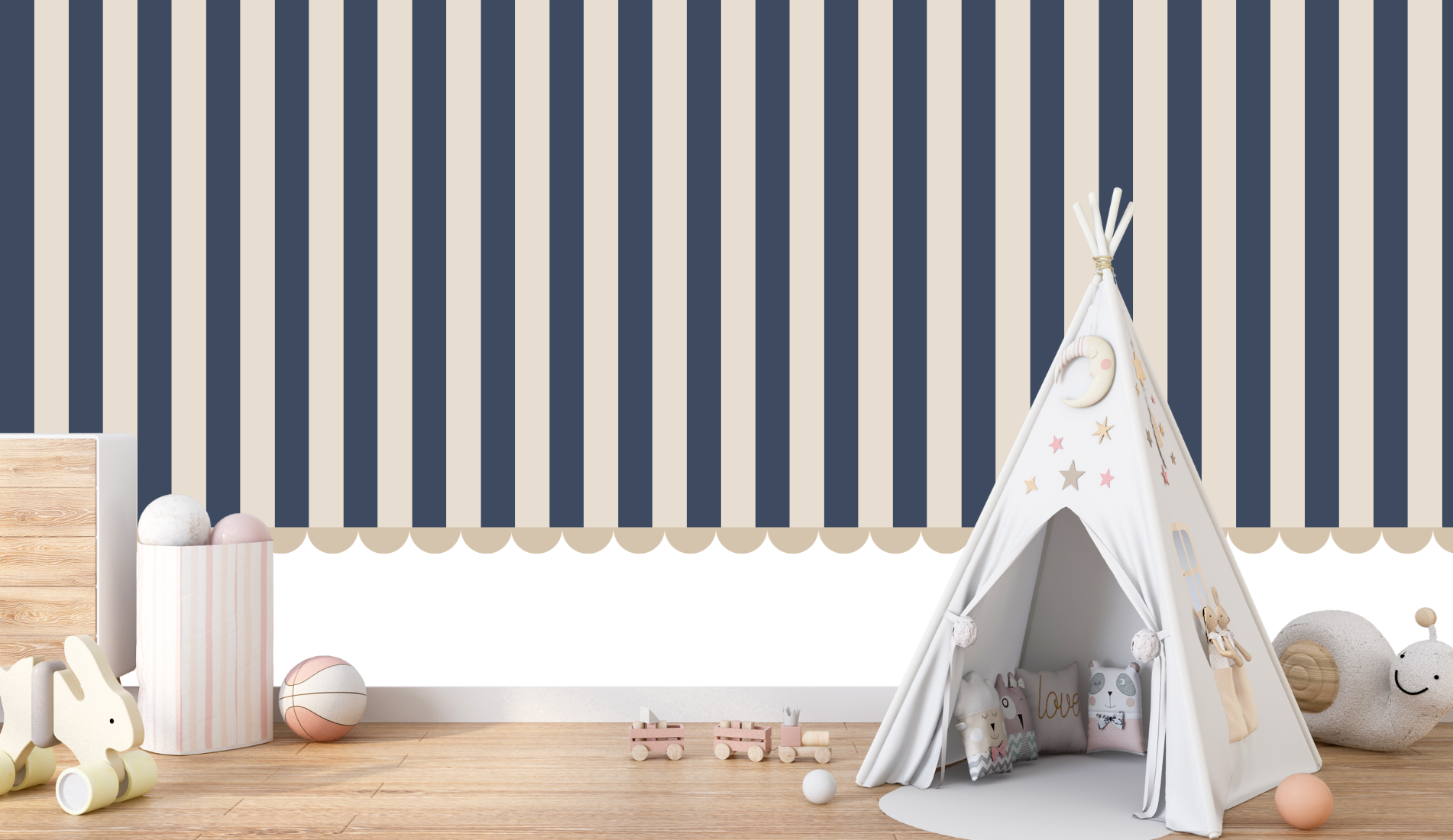 Papier Peint Rayure Bleu Marine | Le Petit Intissé