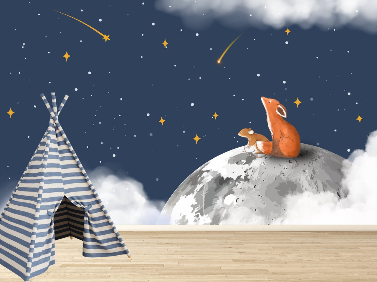 Papier Peint Espace <br/> Renard dans les étoiles Enfantin