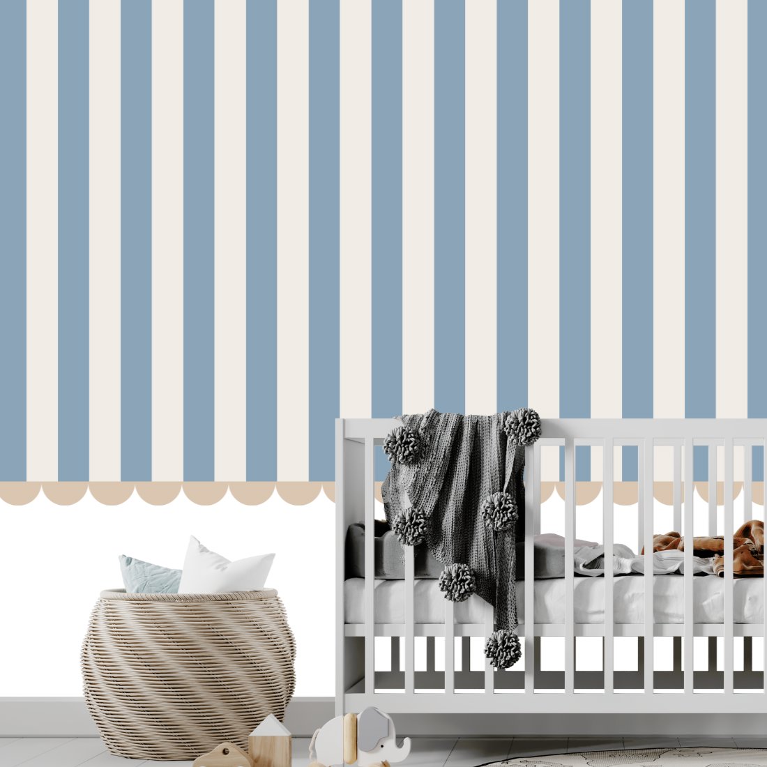 Papier Peint Rayure <br/> Rayé Bleu Brume