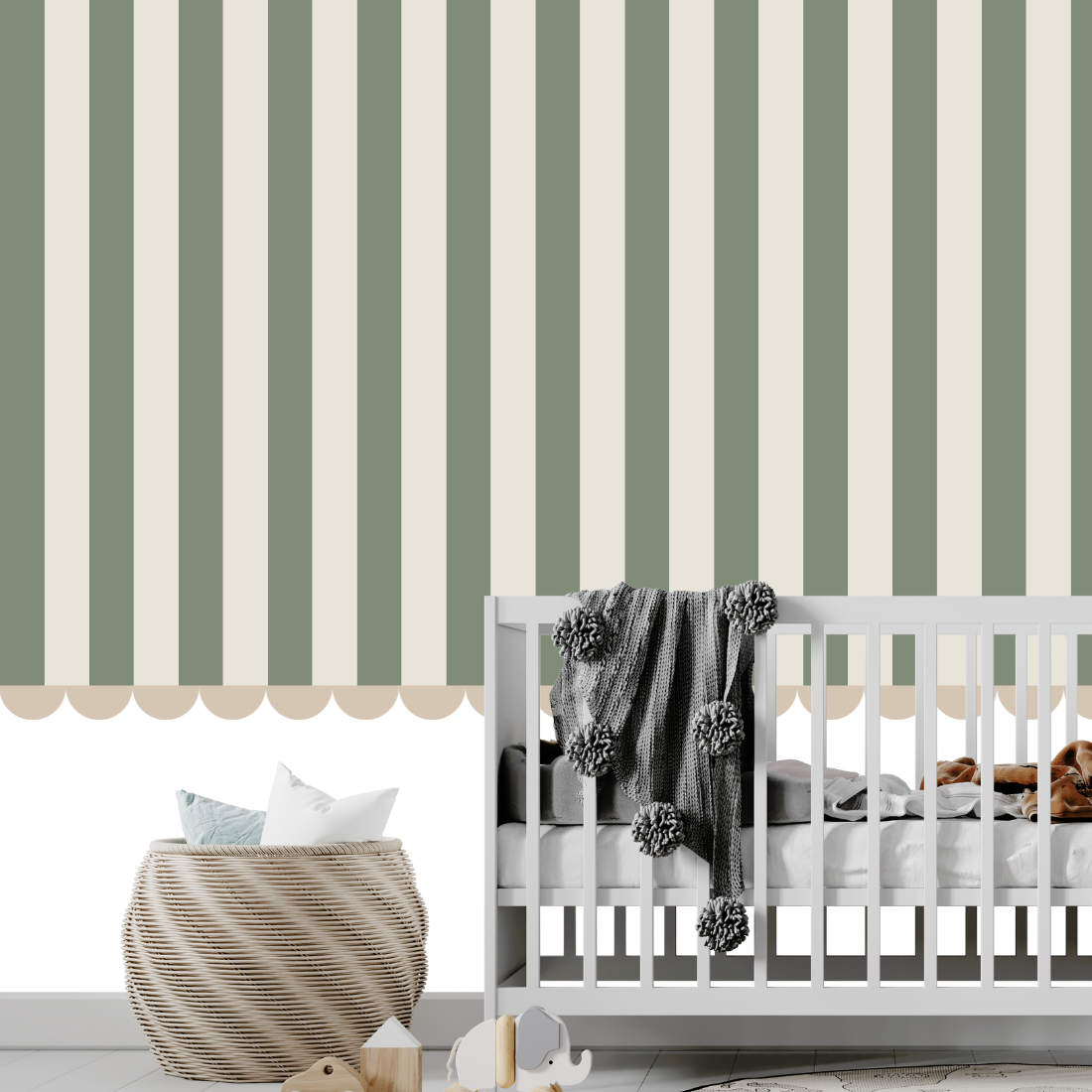 Papier Peint Rayure Vert Olive | Le Petit Intissé